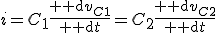 i=C_1\frac{{\rm d}v_{C1}}{{\rm d}t}=C_2\frac{{\rm d}v_{C2}}{{\rm d}t}