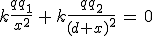 k\frac{qq_1}{x^2}\,+\,k\frac{qq_2}{(d+x)^2}\,=\,0