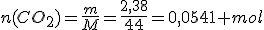 n(CO_2)=\frac{m}{M}=\frac{2,38}{44}=0,0541 mol