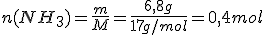 n(NH_3)=\frac{m}{M}=\frac{6,8g}{17g/mol}=0,4mol