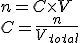 n = C \times V
 \\ C = \frac{n}{V_{total}}