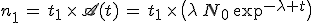 n_1\,=\,t_1\,\times\,\scr{A}(t)\,=\,t_1\,\times\,\(\lambda\,N_0\,\e^{-\lambda t}\)