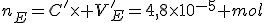 n_E=C'\times V'_E=4,8\times10^{-5} mol