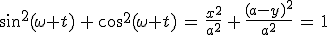 sin^2(\omega t)\,+\,cos^2(\omega t)\,=\,\frac{x^2}{a^2}\,+\,\frac{(a-y)^2}{a^2}\,=\,1