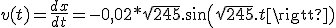 v(t) = \frac{dx}{dt} = -0,02*\sqrt{245}.sin(\sqrt{245}.t)