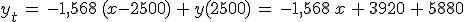 y_t\,=\,-1,568\,(x-2500)\,+\,y(2500)\,=\,-1,568\,x\,+\,3920\,+\,5880