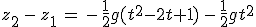 z_2\,-\,z_1\,=\,-\,\frac{1}{2}g(t^2-2t+1)\,-\,\frac{1}{2}gt^2