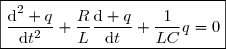 \boxed{\dfrac{\text{d}^2 q}{\text{d}t^2}+\dfrac{R}{L}\dfrac{\text{d} q}{\text{d}t}+\dfrac{1}{LC}q=0}