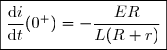 \boxed{\dfrac{\text{d}i}{\text{d}t}(0^+)=-\dfrac{ER}{L(R+r)}}