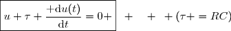 \boxed{u+\tau \dfrac{\text{ d}u(t)}{\text{d}t}=0 }\enskip \enskip\enskip \enskip (\tau =RC)