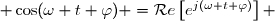 \enskip \cos(\omega t+\varphi) =\mathcal{R}e\left[e^{j(\omega t+\varphi)}\right] 