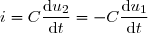 i=C\dfrac{\text{d}u_2}{\text{d}t}=-C\dfrac{\text{d}u_1}{\text{d}t}