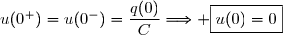 u(0^+)=u(0^-)=\dfrac{q(0)}{C}\Longrightarrow \boxed{u(0)=0}