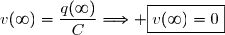v(\infty)=\dfrac{q(\infty)}{C}\Longrightarrow \boxed{v(\infty)=0}